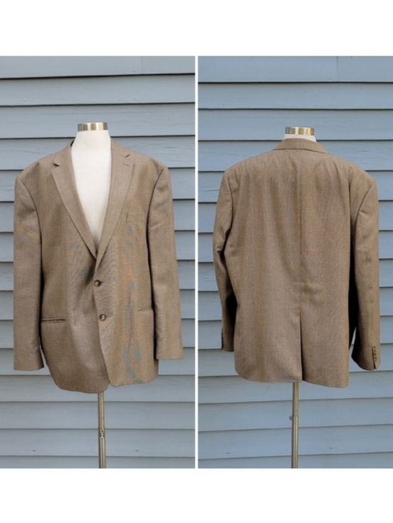 Chaps Brown Black Duo Pattern Tweed With Faint Blue Stripes Suit‎ Coat Blazer